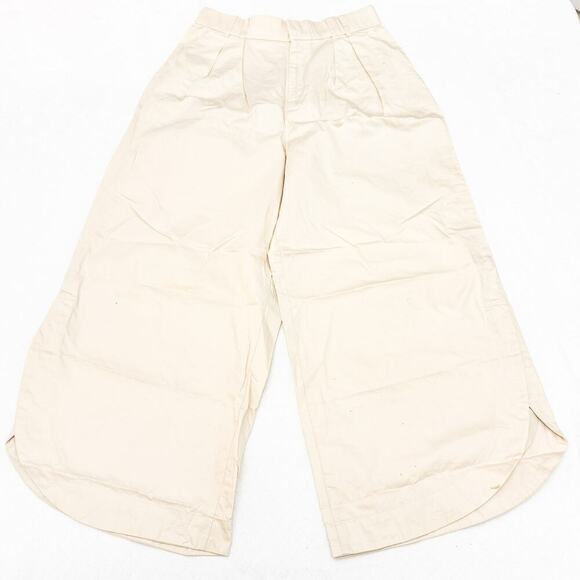 Zara Cream Wide Leg Zippered Cotton Pants SZ M NWOT - Picture 2 of 6